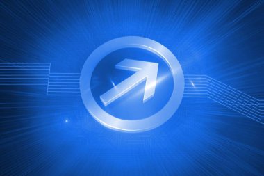 Dijital olarak oluşturulan ok mavi arkaplanda sağ köşeyi gösteriyor