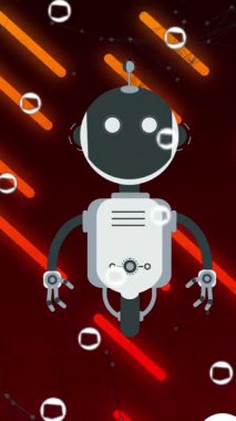 Renkli neon çizgili arka planda ai chat robotu animasyonu. Dijital olarak oluşturulmuş küresel yapay zeka, bağlantılar, iletişim ve dijital arayüz kavramı.