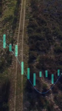 Finansal grafik ve veri analizi kırsal arazinin havadan görünüşü üzerine. Finans, yatırım, ekonomi, teknoloji, büyüme, görselleştirme