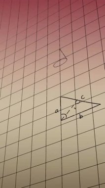 Kırmızı arkaplan üzerinde matematiksel veri işleme animasyonu. Küresel bilim, iş, finans, hesaplama ve veri işleme kavramı dijital olarak oluşturulmuş video.