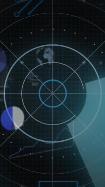 Radar ekranında dönen elementler ve veri işleme, animasyon yaratır. teknoloji, fütürist, dijital, görselleştirme