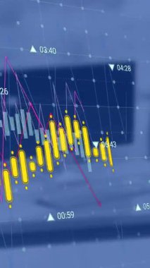 Animation of statistics and financial data processing over desk in office. Global business, finance, computing and data processing concept digitally generated video.