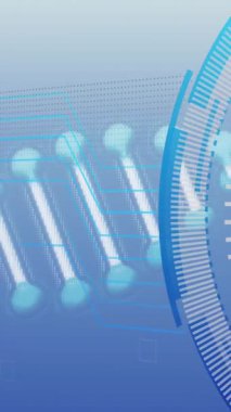 DNA sarmalının animasyonu, kalkandaki zarf ve mavi arka plandaki çizgilerin üzerinden daireler yükleme. Dijital olarak üretilen hologram, illüstrasyon, molekül, koruma, tıbbi ve teknoloji konsepti.