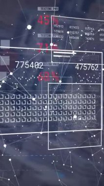 İstatistiksel veri işleme arayüzüne karşı bağlantı ağının animasyonu. Bilgisayar arayüzü ve iş teknolojisi kavramı