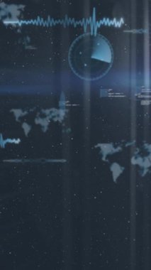 Animation of data processing and statistics over computer servers. Global online security, business, finance, computing and data processing concept digitally generated video.