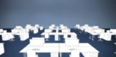 Bilgisayar grafikli çalışma alanına karşı ofis masasının vektör görüntüsü