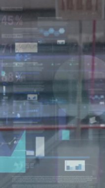 Depodaki finansal veri işleme animasyonu. küresel iş, veri işleme, dijital arayüz, teknoloji ve gönderme konsepti dijital olarak oluşturuldu.