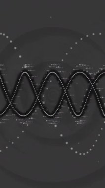 Karanlık arka planda dalga biçimi ve parçacık hareketi animasyonu. Soyut, bilim, teknoloji, parçacıklar, dalgalar, enerji