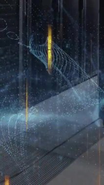 Sunucu odasındaki asma kilit ile veri işleme animasyonu. küresel teknoloji ve dijital arayüz kavramı dijital olarak oluşturulmuş video.