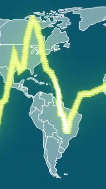 Dünya haritası animasyonunda dalgalanan finansal grafik. Finans, ekonomi, küresel, borsa, yatırım, veri