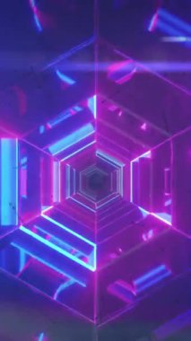 Eşsiz aydınlatılmış mavi ve pembe fütüristik soyut tasarımın animasyonu. Dijital olarak oluşturulmuş, bilgisayar grafiği, ışık efekti, ağ, döngü videosu, desen.