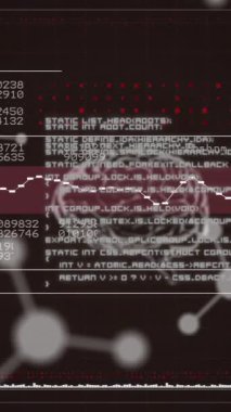 Dijital beyin ve moleküllerin siyah arkaplanda veri işleme üzerine animasyonu. küresel tıp, bilim ve veri işleme kavramı dijital olarak oluşturulmuş video.
