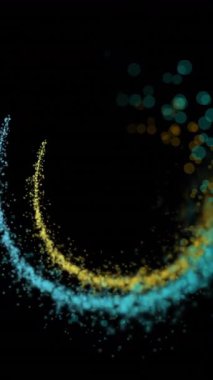 Renkli ışık yollarının animasyonu siyah arkaplanda daireler oluşturur. Soyut arkaplan, ışık ve hareket kavramı dijital olarak oluşturulmuş video.