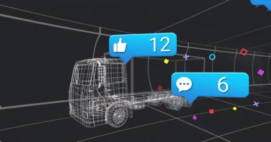 3D kablo kamyonunu açmak, sosyal simgeleri harekete geçirmek, tüneldeki çatışmayı görselleştirmek. Dijital, fütüristik, soyut, bağlantı, yenilik, teknoloji, etkileşim