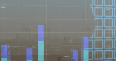 Başlangıçta, çubuklar yükseliyor, şebekeler temizleniyor, dünya haritası oluşturuluyor, liman eğilimlerini gösteren çizgiler çiziliyor. Kentsel, endüstriyel, analitik, bilgi, fütüristik, teknoloji, finans