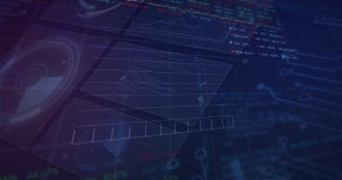 Ortaya çıkan 3 boyutlu grafik etiketleri 2B dalga formuna kayan ve eğilimleri gösteren paneller. Veri görselleştirme, dijital arayüz, analitik, fütüristik, teknoloji, veri bilimi, infografi