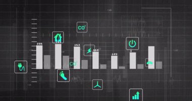 Kaydırmaya başlamak çubukların kaymasına, etiketlerin görünmesine, simgelerin yer değiştirmesine enerji ölçümlerini görselleştirmesine neden olur. Enerji, sürdürülebilirlik, görselleştirme, dijital, modern, yenilik, çevre dostu