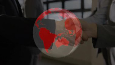 El sıkışma başlatılıyor, profesyoneller iş anlaşmasını imzalarken kırmızı dünya dönüyor. İşbirliği, ağ oluşturma, diplomasi, ittifak, dijital, yenilik, ortaklık