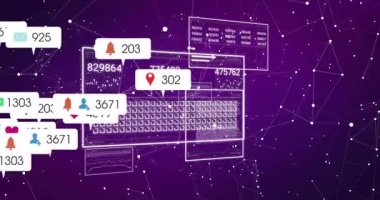Kablo çerçeve panelleri verileri göstererek zayıflıyor girdap oluşturan simgeleri çekiyor ve büyümeyi gösteriyor. Veri görselleştirme, dijital ağ, fütüristik, teknoloji, analitik, siber uzay, siber grafik