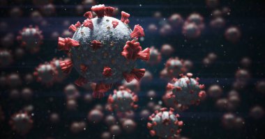 Siyah arkaplana karşı çoklu mikro Covid-19 hücreleri