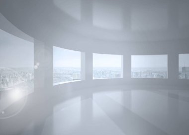 windows ile parlak beyaz Oda