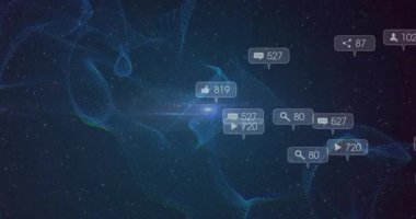 Flaş uyarı baloncukları ortaya çıktıktan sonra, mavi ağ etrafında kümelenerek, çarpışmayı görselleştirerek. Dijital, soyut, fütüristik, teknoloji, arayüz, ağ, daldırıcı