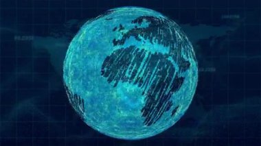 Yeryüzü ağlarının görünmeye başlaması ve sonra onu döndürerek güvenli akışı gösteren sıcak noktaları vurgulaması. Futuristik, küresel, bağlantı, teknoloji, ağ, dijital, siber