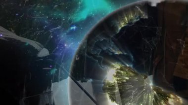 Adam şarj aletini kaldırıyor ve kadın kablolu yayın tutuyor. Elektrikli arabaya animasyon küresiyle güç veriyor. Sürdürülebilirlik, yenilik, teknoloji, açık hava, kış, işbirliği, gelecek