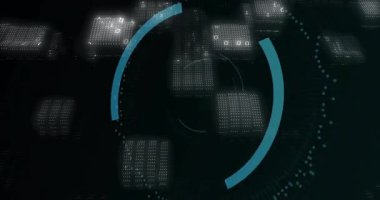 Ağ manzarası başlatılıyor, veri blokları güvenlik duvarı simgesi etrafında genişleyen sürüklenen halkalar. Siber güvenlik, dijital, teknoloji, arayüz, koruma, sanal, geleceksel