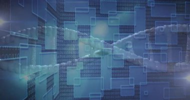 Başlangıçta dijital arayüz canlandırma panelleri ve pervaneler veri görselleştirmesi için sarmala dönüşür. Siber uzay, fütürizm, hareket grafikleri, soyut, teknoloji, yenilik, görselleştirme