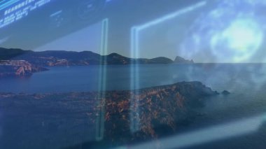 UI kaydırma kodunu kaplayan kıyı uçurumu açılıyor titreşen çubuklar görüntüleme için küre titreşiyor. Deniz manzarası, teknoloji, fütürizm, minimalizm, dijital yenilik, huzur