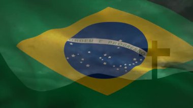 Brezilya bayrağı, çapraz silueti dalgalanan ve değişen yıldızlarla esinti devam ederken. Vatansever, sembolik, canlı, hareketli, tekstil, kültürel
