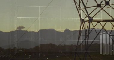 3D ızgara oluşturma yükselen değerleri başlatan ve kule görselleştirme ölçümlerinin arkasında kaybolan çubuklar. Mühendislik, altyapı, veri görselleştirme, teknoloji, manzara, ilerleme, gelecekçilik