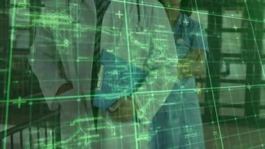 Tıbbi şebeke birleştiriyor ve doktoru dosya ve hemşire ile birleştiriyor. Fütüristik, sağlık, teknoloji, işbirliği, yenilik, tanı, klinik