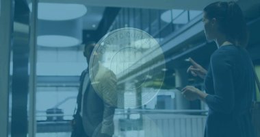 Saydam bozuk para grafiği NFT Crypto Para Birimi Parasızlığı Atriyum 'da gösteriliyor. Teknoloji, finans, yenilik, ağ oluşturma, modern, profesyonel, kurumsal