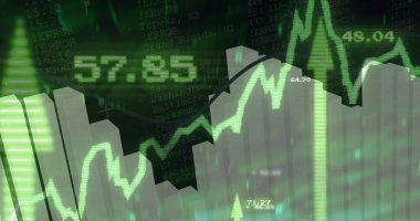 Çizgi grafik etiketleri ve şehir hatası örtülü, ızgarada yükselen 3D çubukları gösteren gösterge paneli gösteriliyor. Analizler, veri görselleştirme, finans, dijital, gösterge paneli, teknoloji, metrik