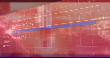 Kullanıcı arayüzü silinen dosyaları ızgara kaplaması, işlem çubuğu ve durum etiketleriyle birlikte konsolda gösteriyor. Gelecek, teknoloji, dijital, arayüz, veri, ilerleme, siber