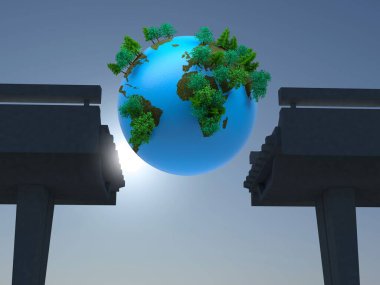 Kırık köprünün üzerinde yüzen dünya