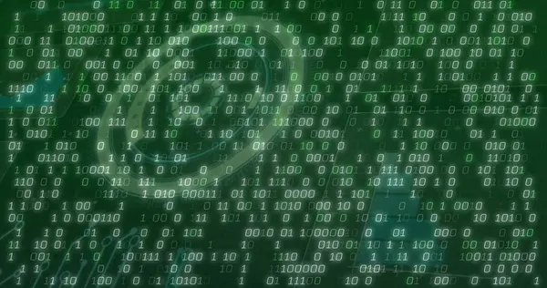 Sanal ekranda parlayan spiral bir hedef. Şebeke hatları 1 'ler ve 1' ler, arızalı objeler. Teknoloji, siber güvenlik, dijital sanat, soyut tasarım, gelecekçilik, veri görselleştirme, siber ağ