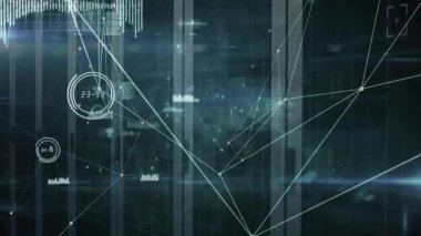 Veri hattı parlayan düğümler sunucu bağlantılarını eşlerken dijital ağın büyümesini tetikler. Siber uzay, bağlantı, teknoloji, soyut, analitik, gelecek, veri