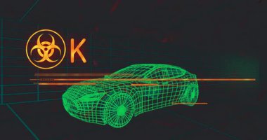 Arayüz açma çubukları telli araç tehlike simgesi ve sinyal atımı. Siber güvenlik, dijital, fütüristik, alarm, teknoloji, tehlike, analiz