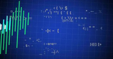 Veri sembollerini takip eden trend çizgileri zayıflarken, mavi ızgara sürücü merkezi kaymasında görünen çubuklar. Veri analizi, görselleştirme, bilgi grafikleri, dijital, soyut, analitik, grafikler