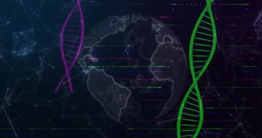 Dünya 'yı döndürmeye başlarken, arıza çizgileri yanıp sönüyor ve sarmallar dışarıya doğru kayarak veri akışını gösteriyor. Teknoloji, bağlantı, siber alan, yenilik, dijital, gelecekçilik, veri