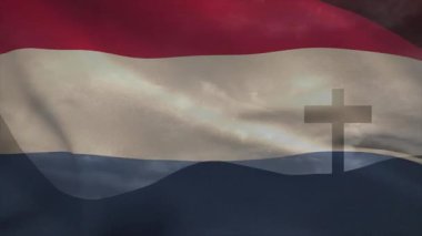 Animasyon başlıyor kırmızı beyaz bayrak hafifçe katlanarak çapraz siluet açık sembol üzerinde. Vatanseverlik, sembolizm, hareket, kumaş, miras, dijital sanat, milliyetçilik