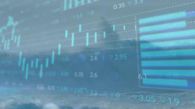 Sakin okyanus dalgaları piyasa eğilimlerini göstermek için ortaya çıkan ve güncellenen finansal grafikleri tetikliyor. Soyut, analitik, görselleştirme, finans, veri, teknoloji, okyanus