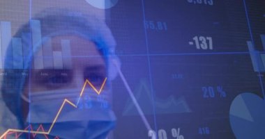 Başlangıç çubuğu çizelgelerini örten laboratuar teknisyeni maske boyunca yükselen çok renkli çizgileri sıraladı. Analizler, sağlık hizmetleri, veri görselleştirme, kesinlik, araştırma, klinik, teknoloji