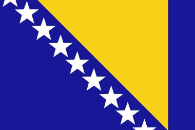 Bosna-Hersek bayrağı, mavi alan sarı üçgen yıldızlarının şeffaf arkaplanıyla düz görünüyor. Vatanseverlik, ulusal kimlik, sembolizm, amblemler, kültür mirası, yurttaşlık gururu, dekoratif