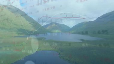 Göl manzarası açılışı, finansal eğilimleri gösteren grafik unsurlarını gözler önüne serer. Doğa, manzara, sükunet, veri görselleştirme, dijital sanat, sakinlik, çevre