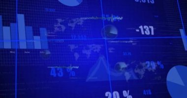 Koyu mavi ızgara solgunlaşması çubukların güncellenmesini, satır taramasını, analiz demosu için dönmeyi tetikler. Kontrol paneli, veri, görselleştirme, analitik, teknoloji, arayüz, bilgi grafikleri