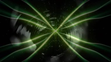 Boşluktan çıkan merkez patlaması yeşil kurdeleler dalgalanarak dışa doğru yayılıyor. Biyolüminesans, fütüristik, dinamik, sibernetik, canlı, dijital sanat, soyut